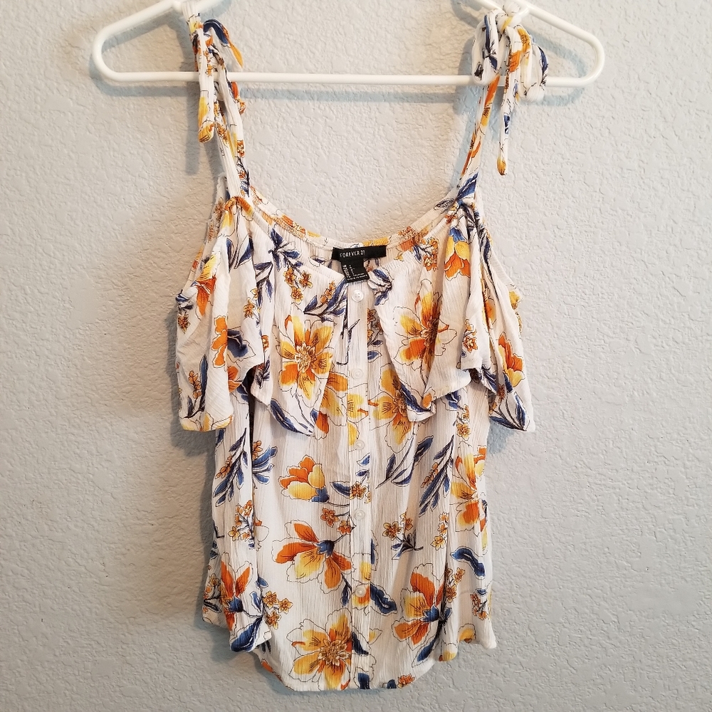 Forever 21 Floral Cold Shoulder Button Down Top